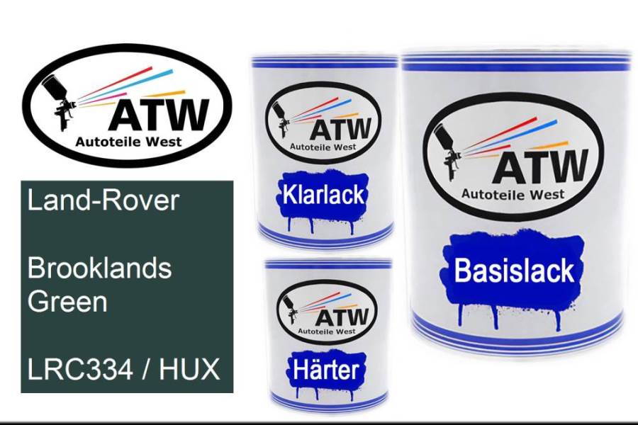 Land-Rover, Brooklands Green, LRC334 / HUX: 1L Lackdose + 1L Klarlack + 500ml Härter - Set, von ATW Autoteile West.